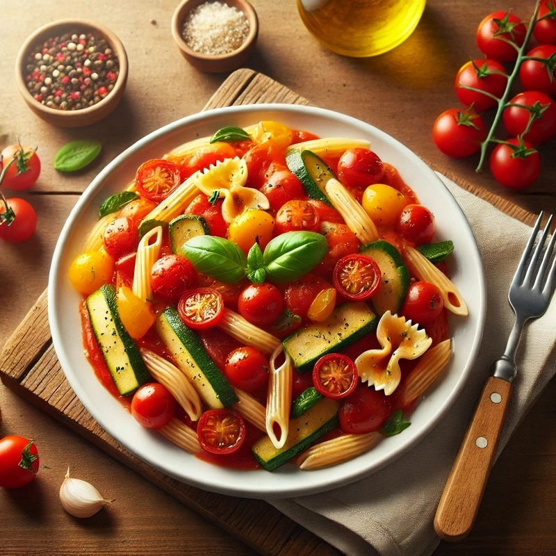 پاستا با سس گوجه و سبزیجات