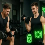 مقایسه تصویری اشتباه و فرم صحیح در تمرین جلو بازو با دمبل برای جلوگیری از خطاهای رایج در بدنسازی