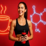 ورزشکار زن خوش‌اندام در حال مصرف کافئین برای چربی‌سوزی و تمرکز بیشتر
