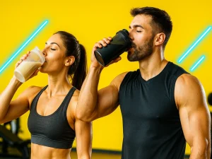 ورزشکاران در حال نوشیدن مکمل بی سی ای ای پس از تمرین برای ریکاوری و بهبود عملکرد.
