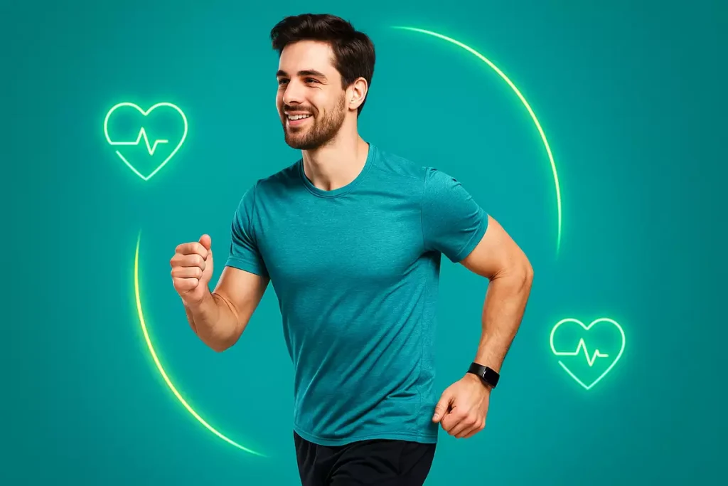 ورزشکار با اندام متناسب در حال پیاده‌روی سریع برای تناسب اندام