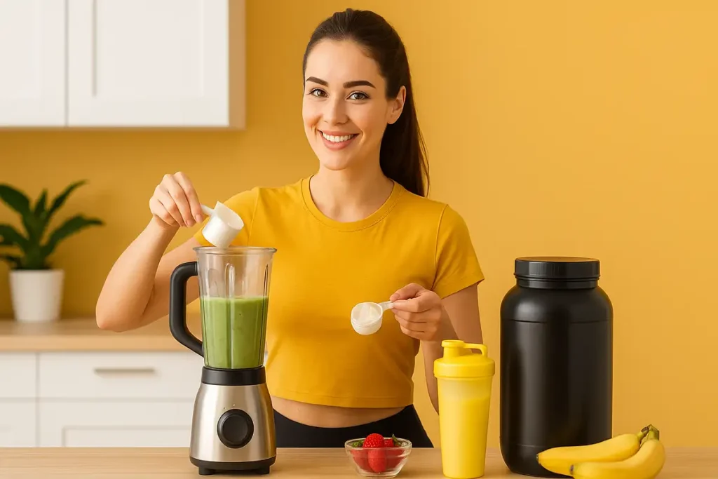 تهیه اسموتی پروتئینی سالم توسط خانم ورزشکار