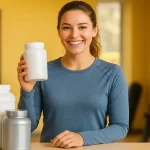 خانم ورزشکار در حال بررسی مکمل‌های بدنسازی برای انتخاب درست